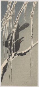 Crow On Willow Woodblock print